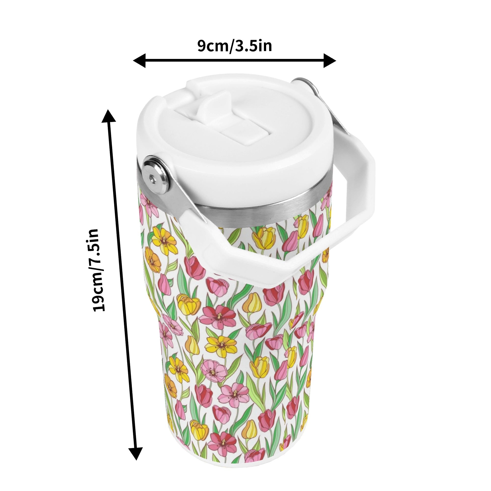 Personalised Pink And Yellow Floral 20oz Stainless Steel Tumbler Screw On Lid With Straw Personalised 20oz Tumbler with Top Handle Plants Printed Offshore