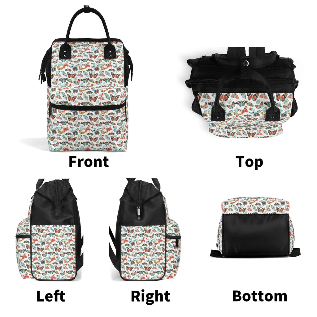 Pretty Moths And Butterflies Multi Pocket Backpack Multi Pocket Backpack animal Printed Offshore
