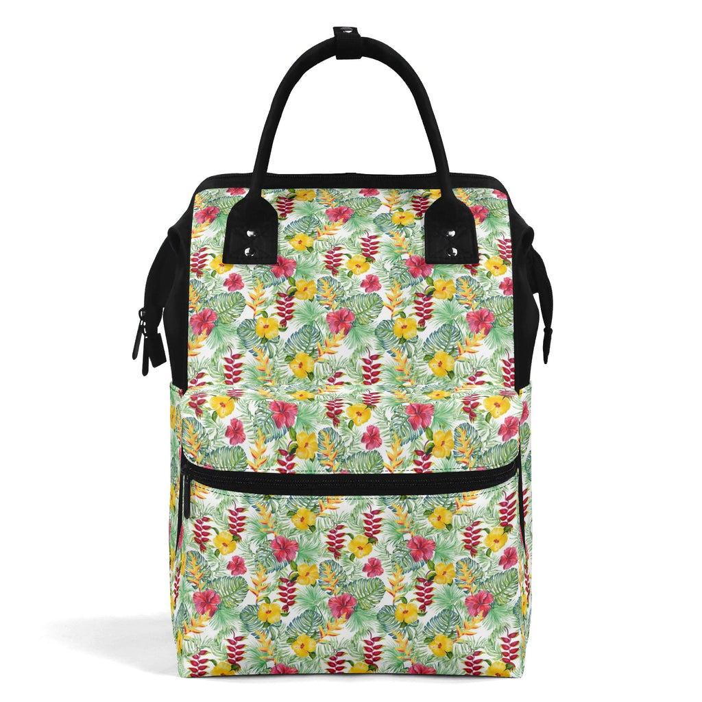 Tropical Flowers On White Multi Pocket Backpack Default Title Multi Pocket Backpack Plants Printed Offshore