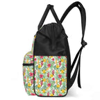 Tropical Flowers On White Multi Pocket Backpack Multi Pocket Backpack Plants Printed Offshore