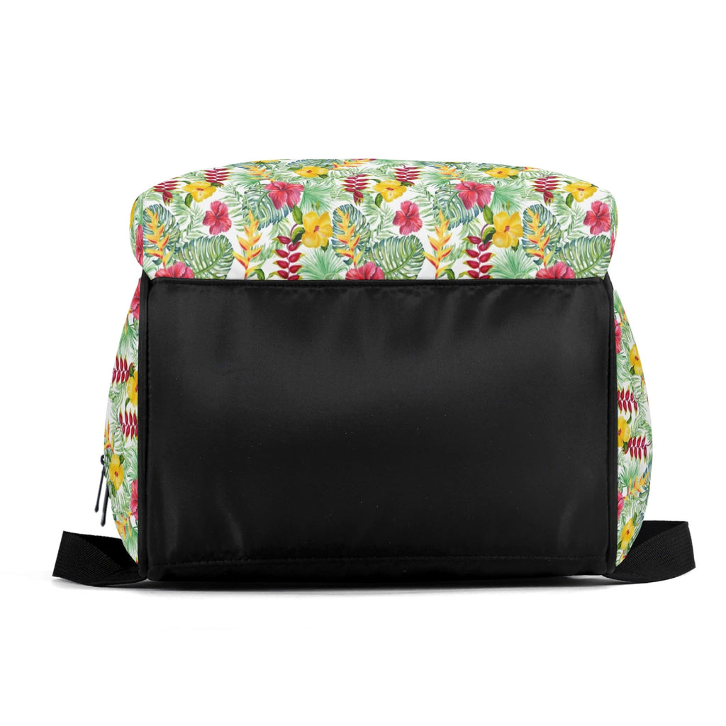 Tropical Flowers On White Multi Pocket Backpack Multi Pocket Backpack Plants Printed Offshore