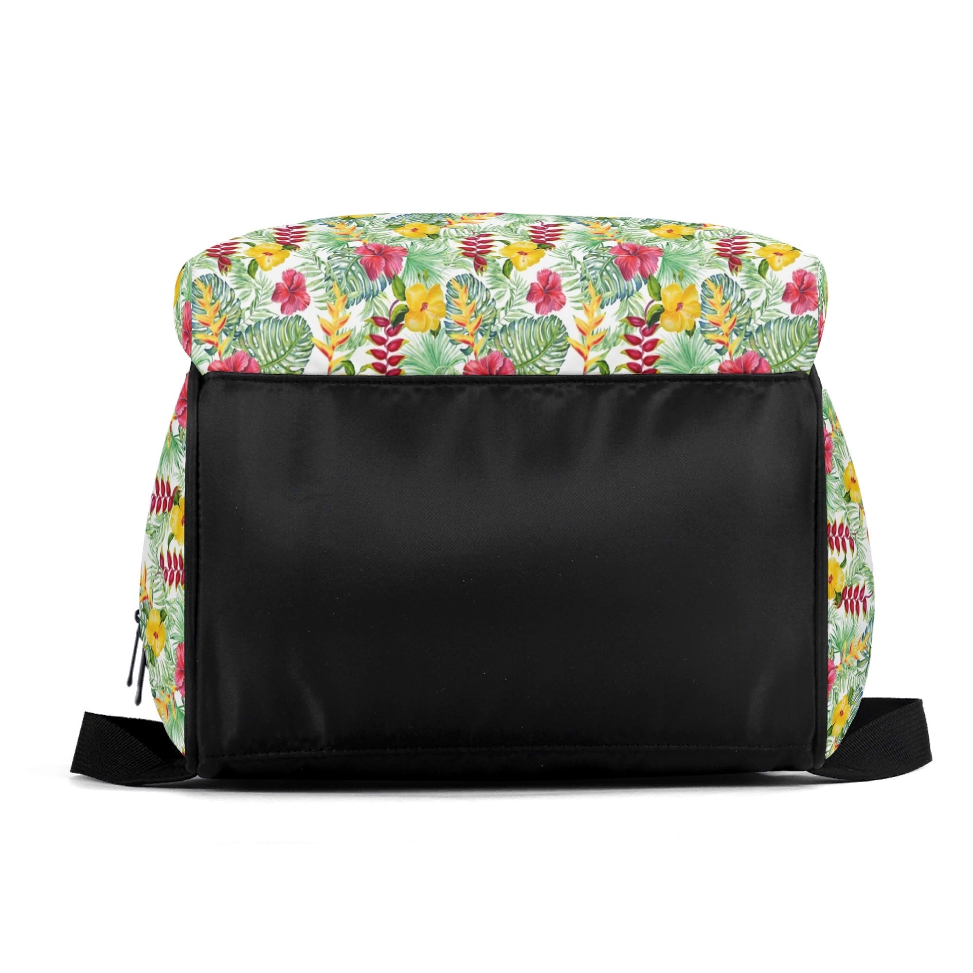 Tropical Flowers On White Multi Pocket Backpack Multi Pocket Backpack Plants Printed Offshore