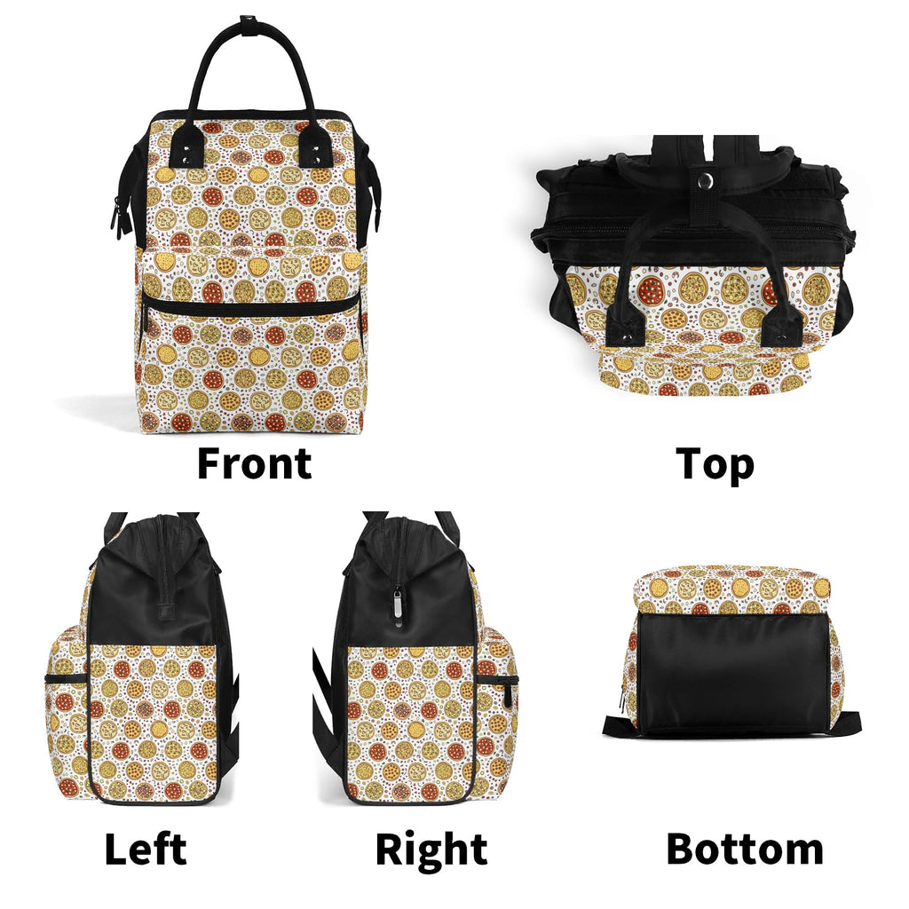 Round Pizzas On White Multi Pocket Backpack Multi Pocket Backpack Food Printed Offshore
