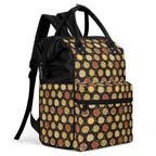 Round Pizzas On Black Multi Pocket Backpack Multi Pocket Backpack Food Printed Offshore