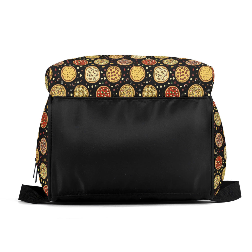 Round Pizzas On Black Multi Pocket Backpack Multi Pocket Backpack Food Printed Offshore