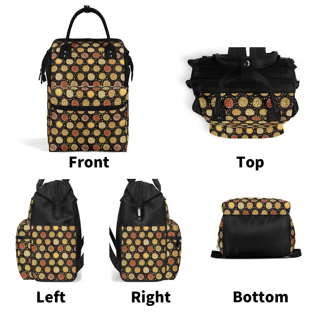 Round Pizzas On Black Multi Pocket Backpack Multi Pocket Backpack Food Printed Offshore