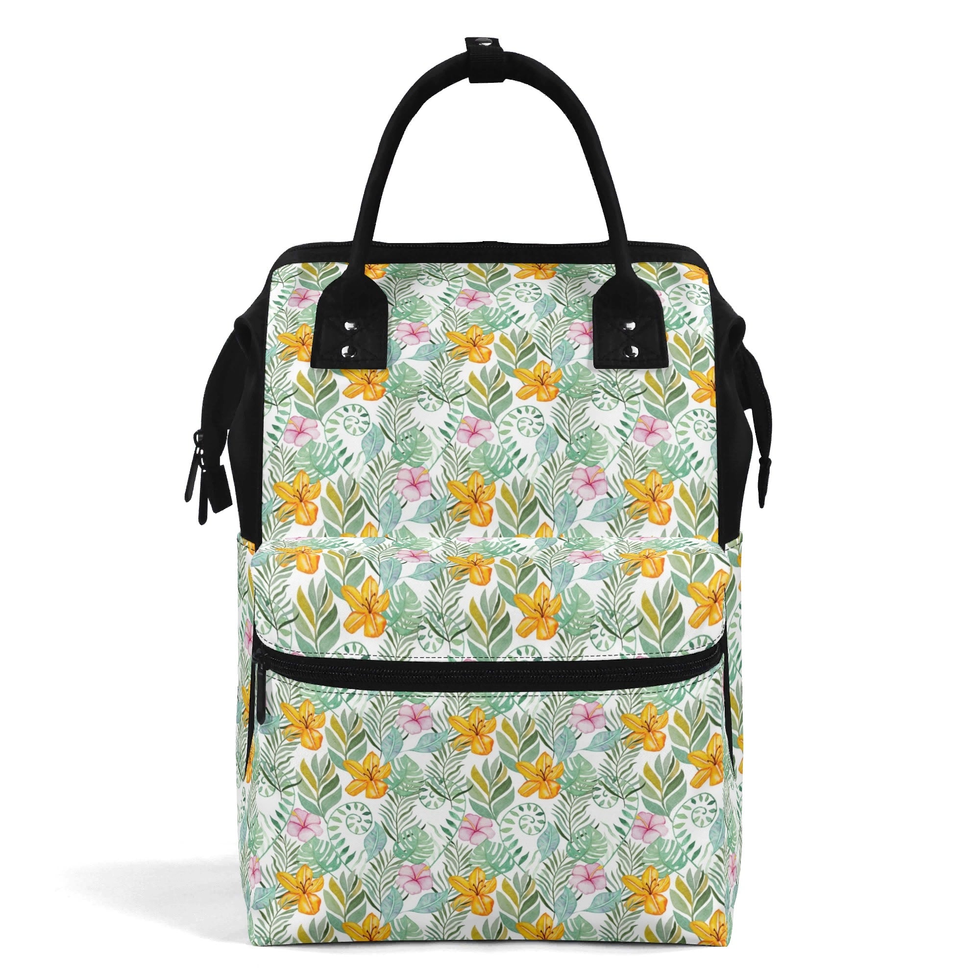 Tropical Flowers And Leaves Multi Pocket Backpack Default Title Multi Pocket Backpack Plants Printed Offshore