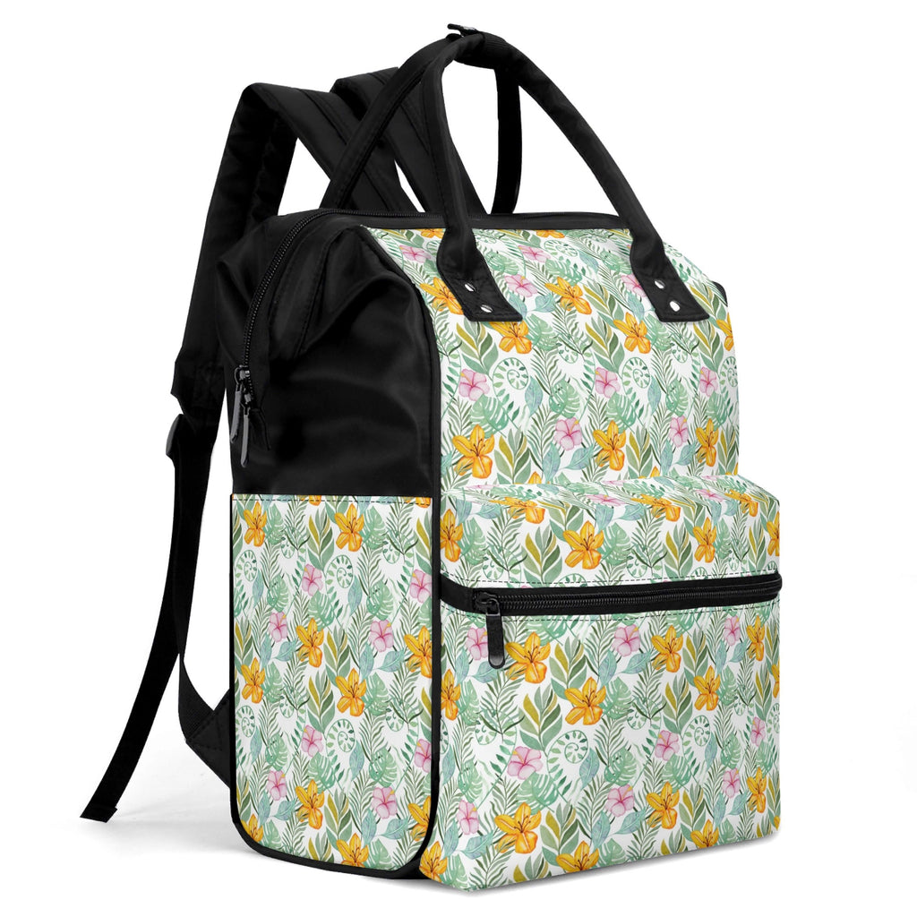 Tropical Flowers And Leaves Multi Pocket Backpack Multi Pocket Backpack Plants Printed Offshore
