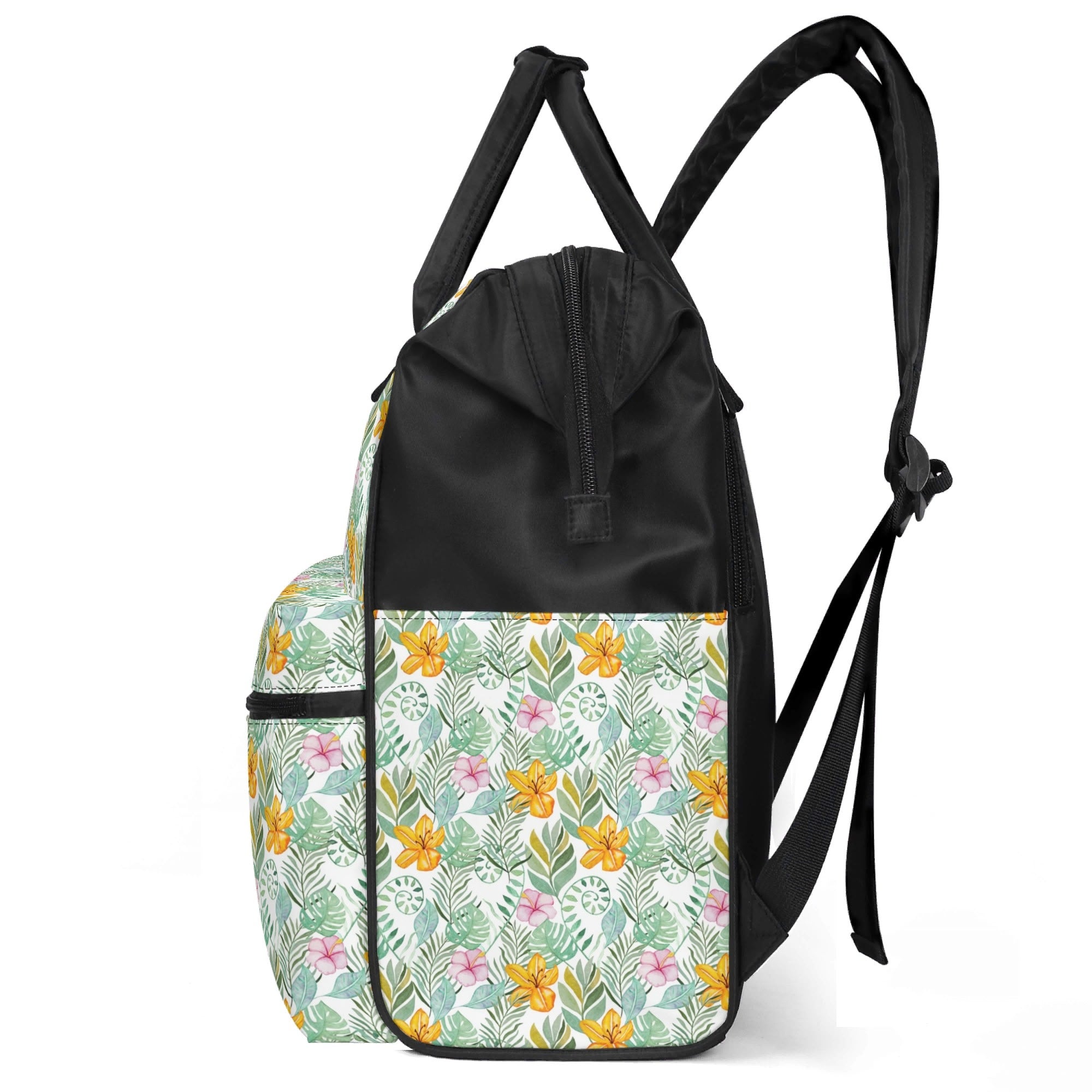 Tropical Flowers And Leaves Multi Pocket Backpack Multi Pocket Backpack Plants Printed Offshore