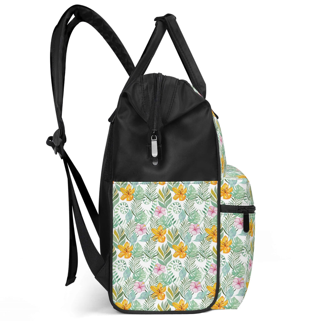 Tropical Flowers And Leaves Multi Pocket Backpack Multi Pocket Backpack Plants Printed Offshore