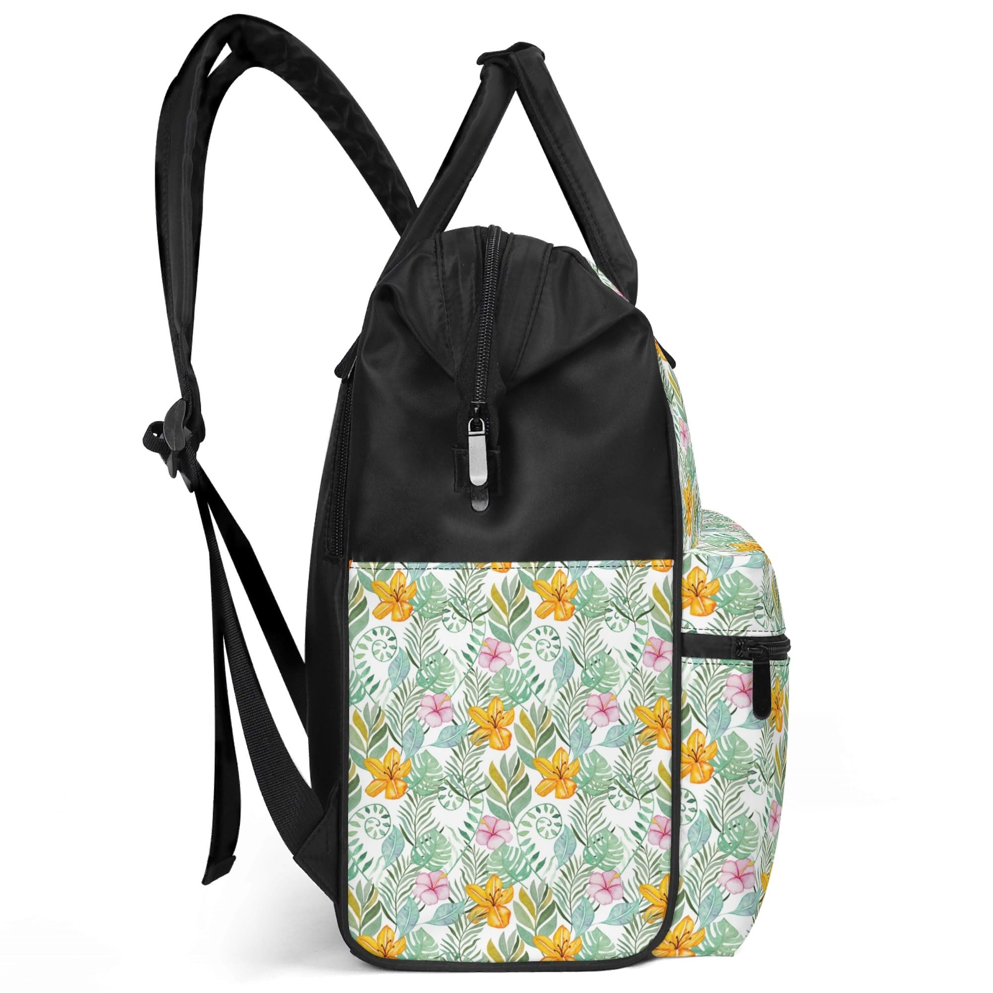 Tropical Flowers And Leaves Multi Pocket Backpack Multi Pocket Backpack Plants Printed Offshore