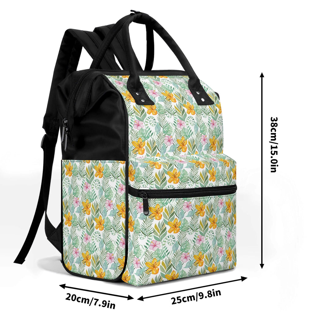 Tropical Flowers And Leaves Multi Pocket Backpack Multi Pocket Backpack Plants Printed Offshore