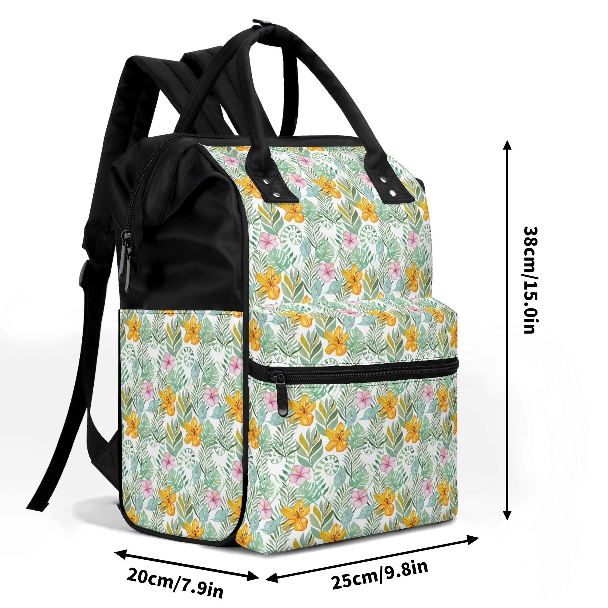 Tropical Flowers And Leaves Multi Pocket Backpack Multi Pocket Backpack Plants Printed Offshore