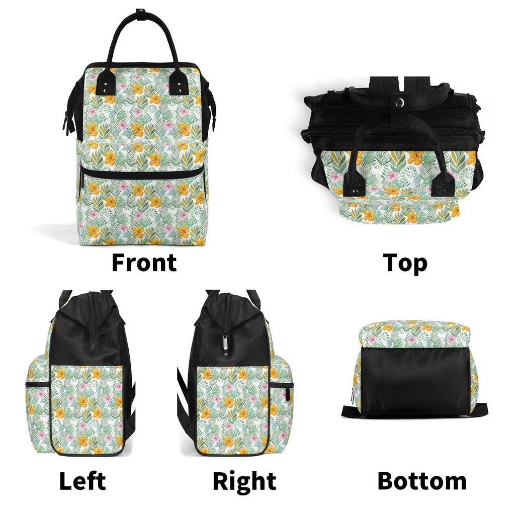 Tropical Flowers And Leaves Multi Pocket Backpack Multi Pocket Backpack Plants Printed Offshore