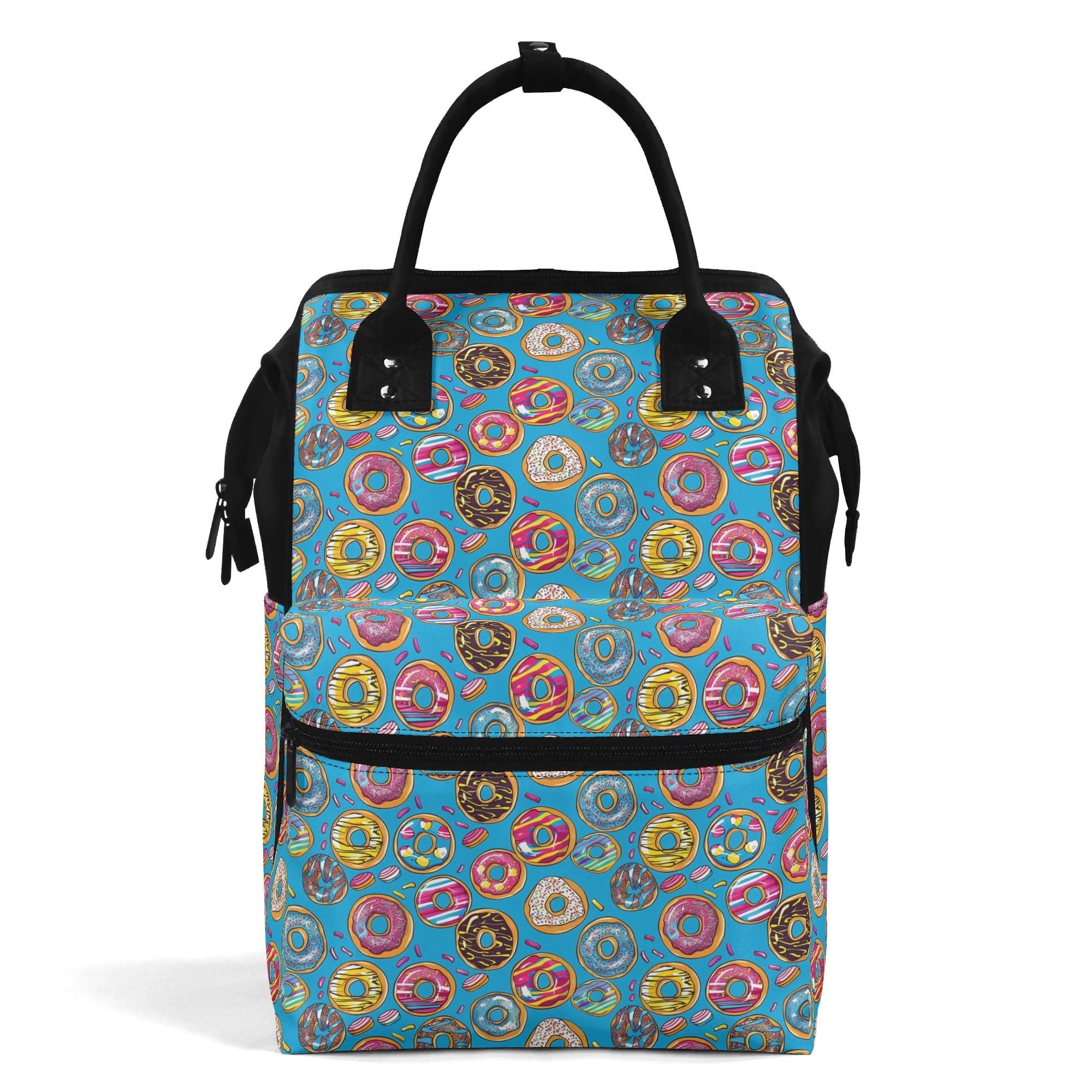 Colourful Doughnuts On Blue Multi Pocket Backpack Default Title Multi Pocket Backpack Food Printed Offshore