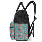 Colourful Doughnuts On Blue Multi Pocket Backpack Multi Pocket Backpack Food Printed Offshore