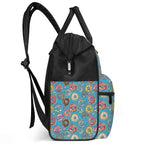 Colourful Doughnuts On Blue Multi Pocket Backpack Multi Pocket Backpack Food Printed Offshore