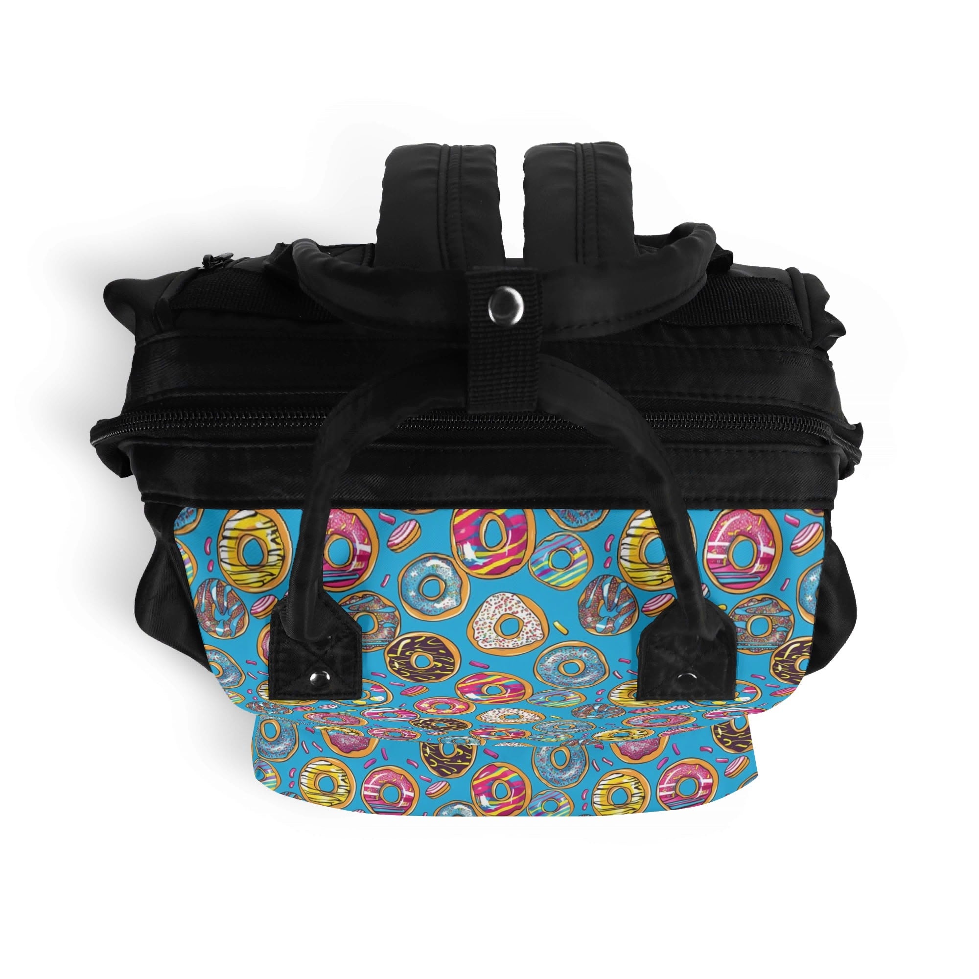 Colourful Doughnuts On Blue Multi Pocket Backpack Multi Pocket Backpack Food Printed Offshore