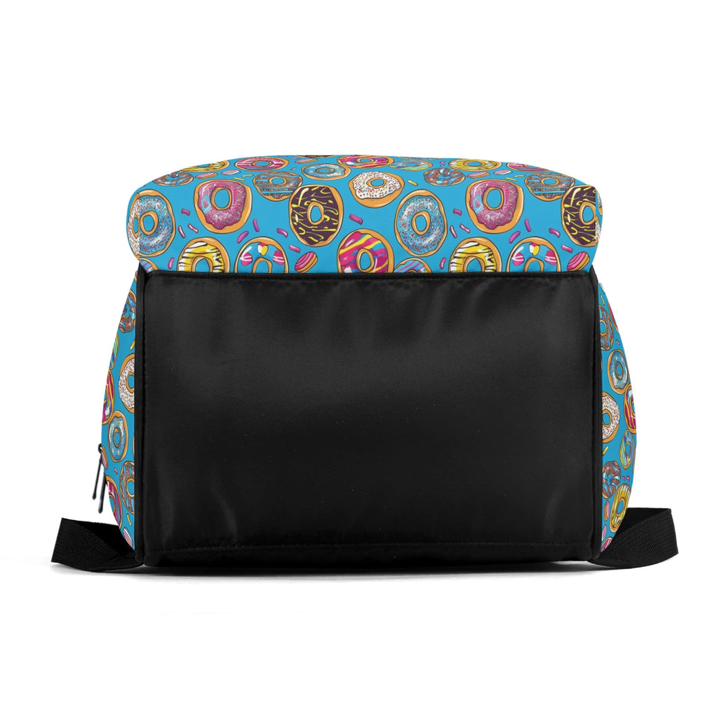 Colourful Doughnuts On Blue Multi Pocket Backpack Multi Pocket Backpack Food Printed Offshore