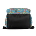 Colourful Doughnuts On Blue Multi Pocket Backpack Multi Pocket Backpack Food Printed Offshore