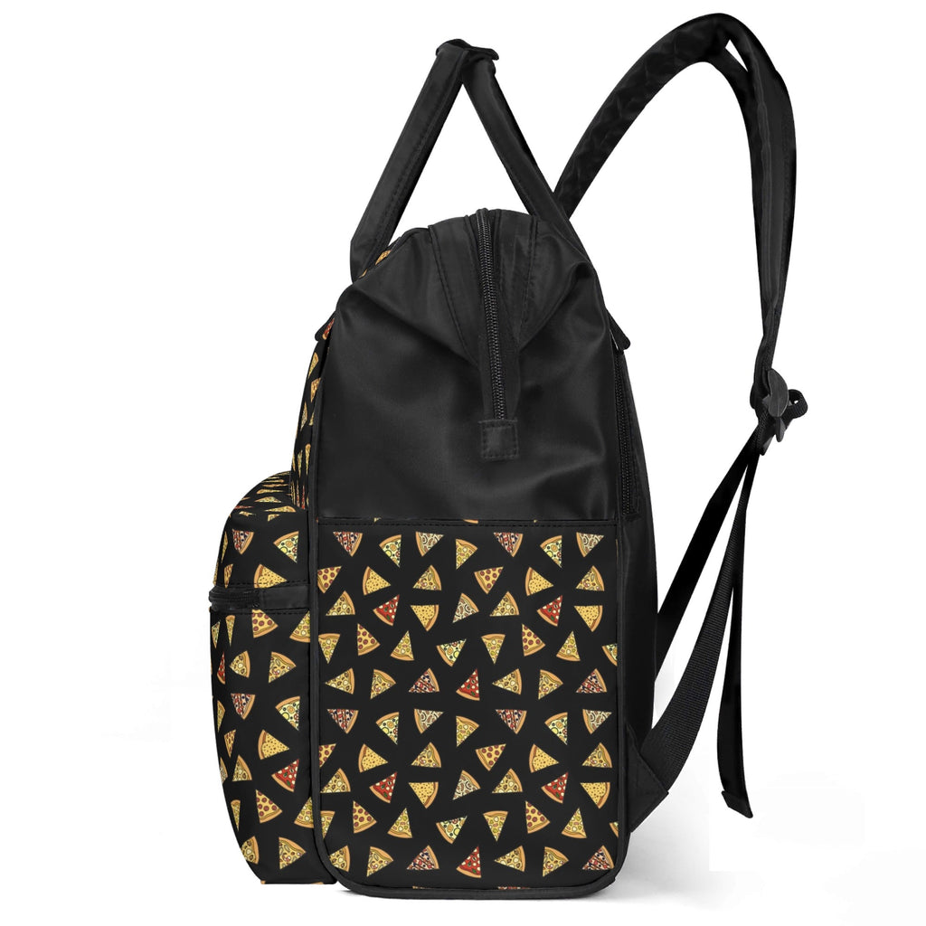 Pizza Slices On Black Multi Pocket Backpack Multi Pocket Backpack Food Printed Offshore