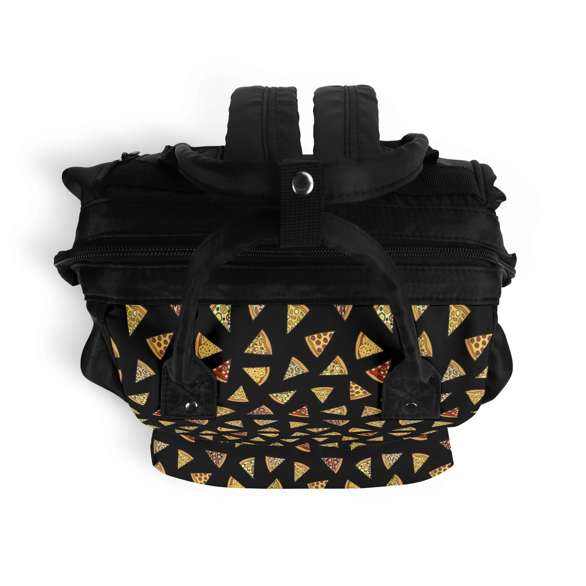 Pizza Slices On Black Multi Pocket Backpack Multi Pocket Backpack Food Printed Offshore