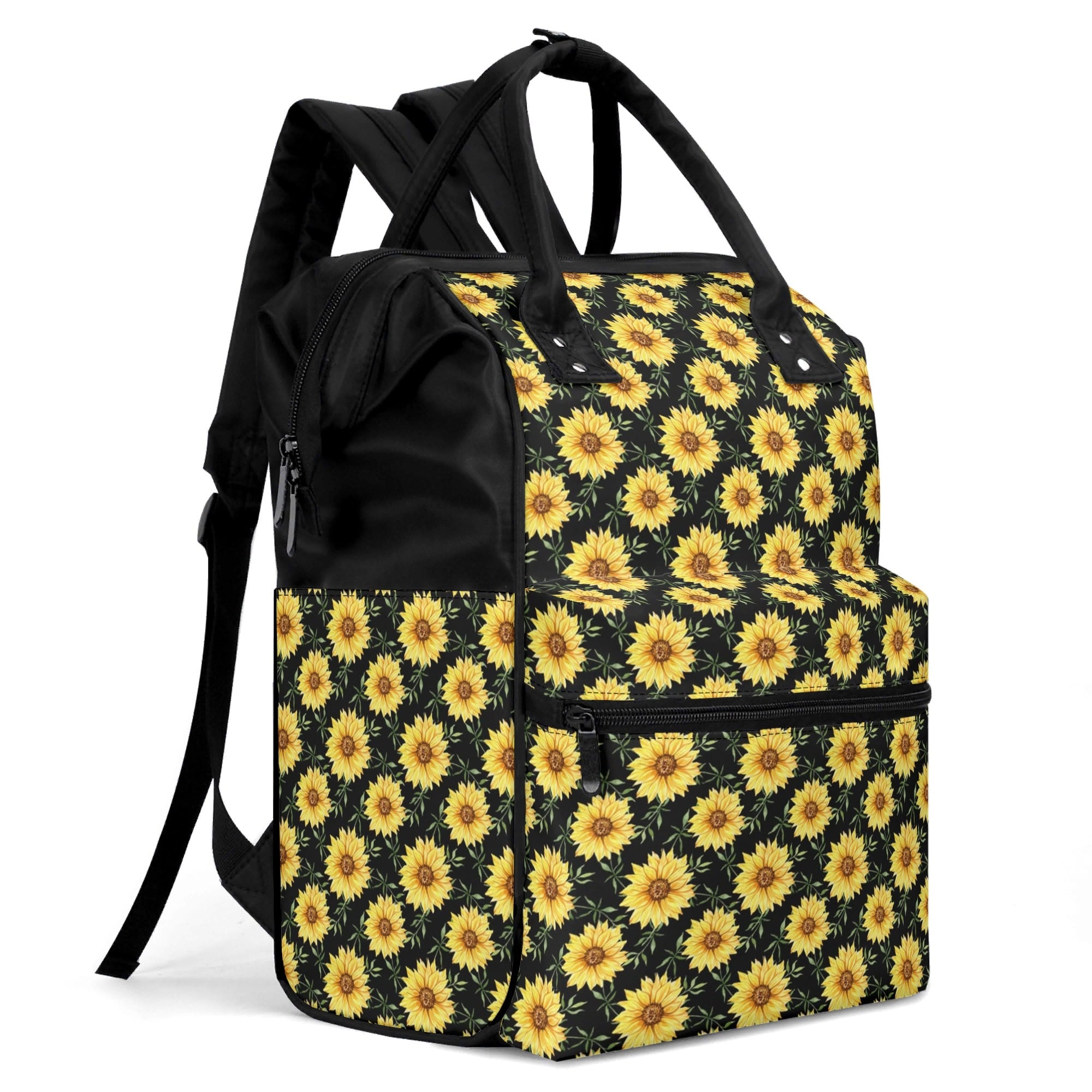 Painted Sunflower Multi Pocket Backpack Multi Pocket Backpack Plants Printed Offshore