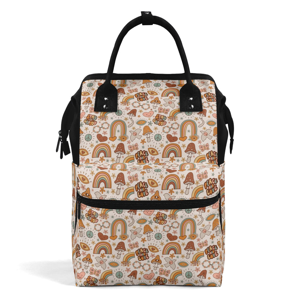 Peace And Love Multi Pocket Backpack Default Title Multi Pocket Backpack Printed Offshore Retro
