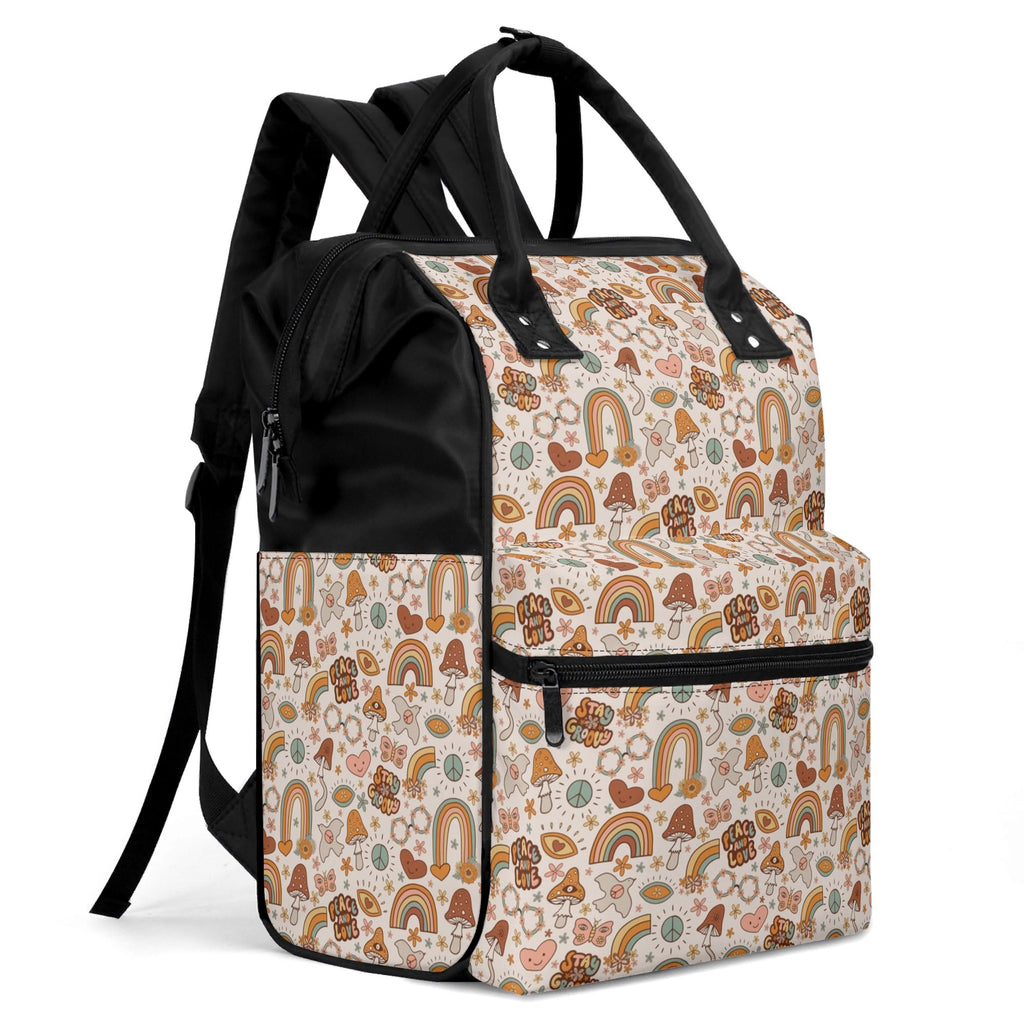 Peace And Love Multi Pocket Backpack Multi Pocket Backpack Printed Offshore Retro