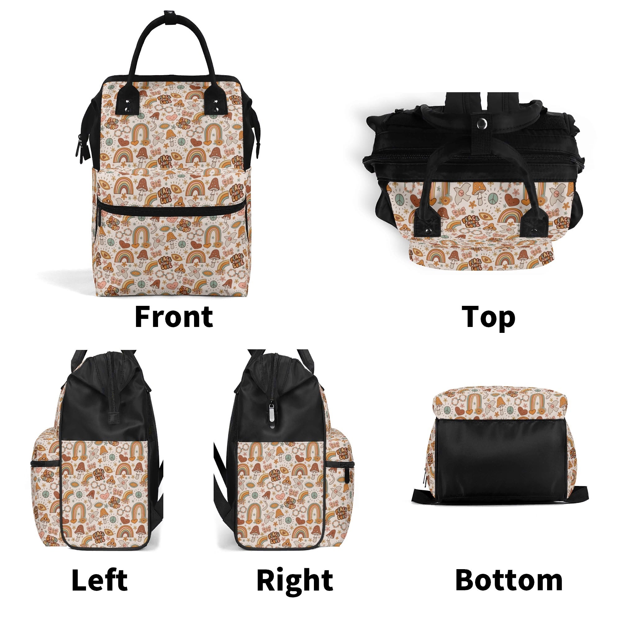 Peace And Love Multi Pocket Backpack Multi Pocket Backpack Printed Offshore Retro