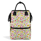 Pink And Yellow Floral Multi Pocket Backpack Default Title Multi Pocket Backpack Plants Printed Offshore