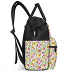Pink And Yellow Floral Multi Pocket Backpack Multi Pocket Backpack Plants Printed Offshore