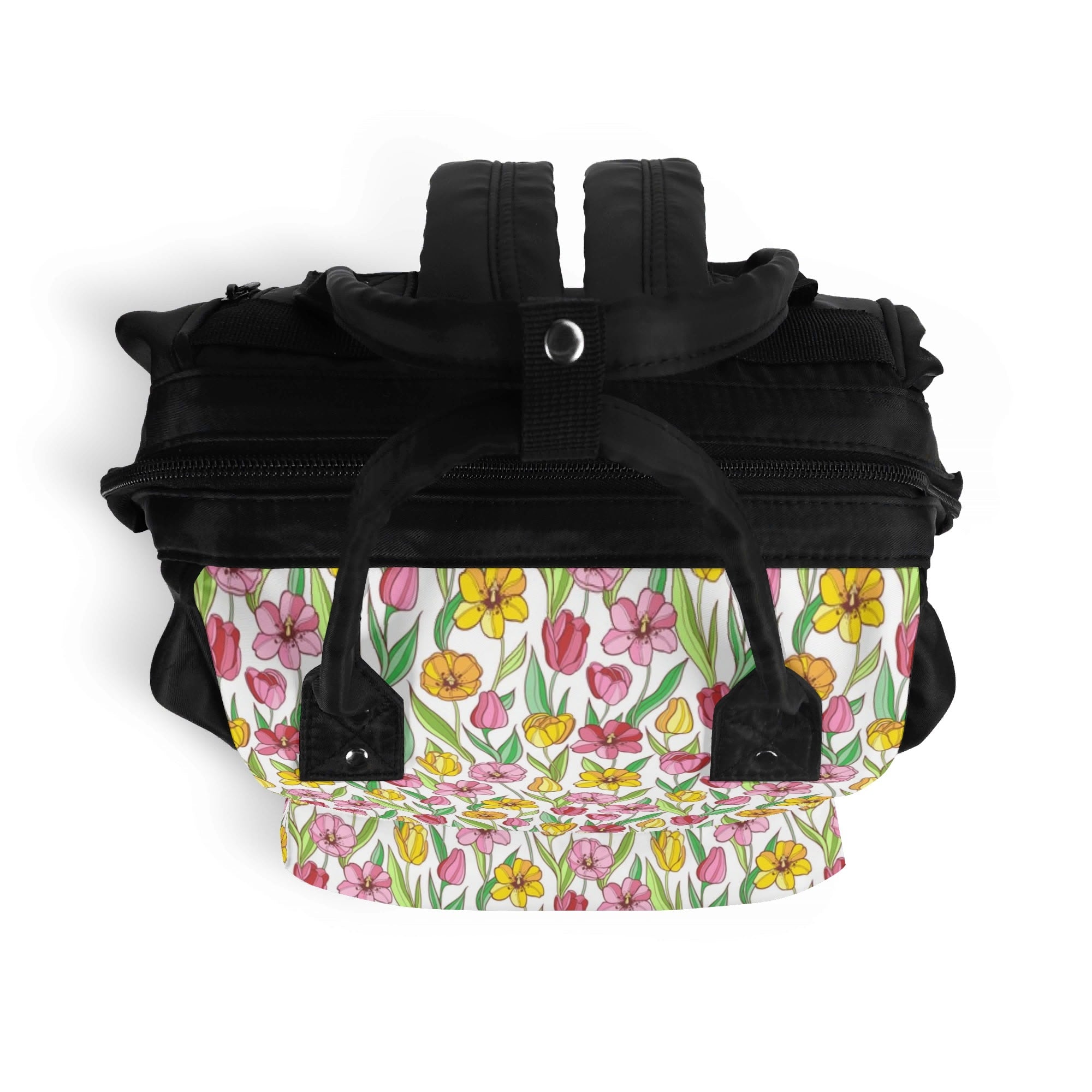 Pink And Yellow Floral Multi Pocket Backpack Multi Pocket Backpack Plants Printed Offshore