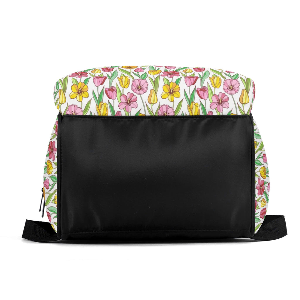 Pink And Yellow Floral Multi Pocket Backpack Multi Pocket Backpack Plants Printed Offshore