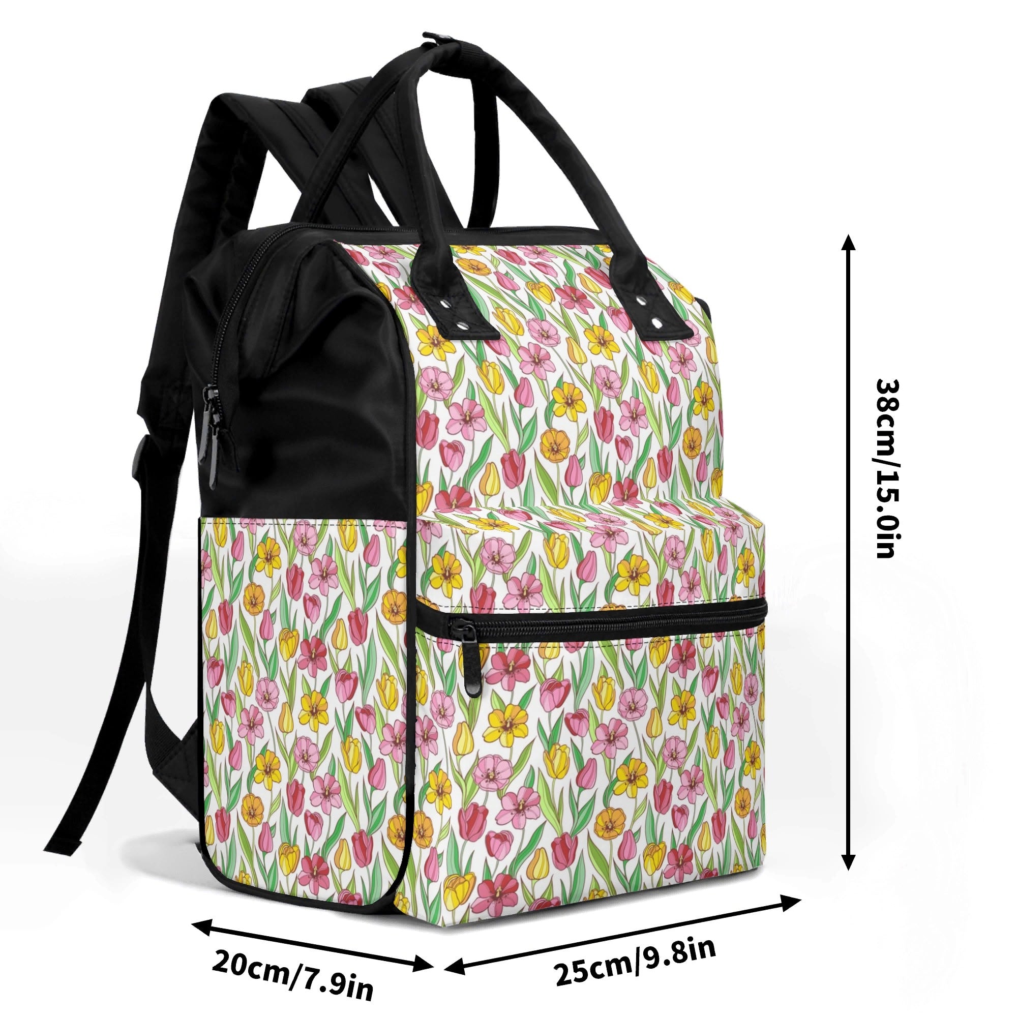 Pink And Yellow Floral Multi Pocket Backpack Multi Pocket Backpack Plants Printed Offshore