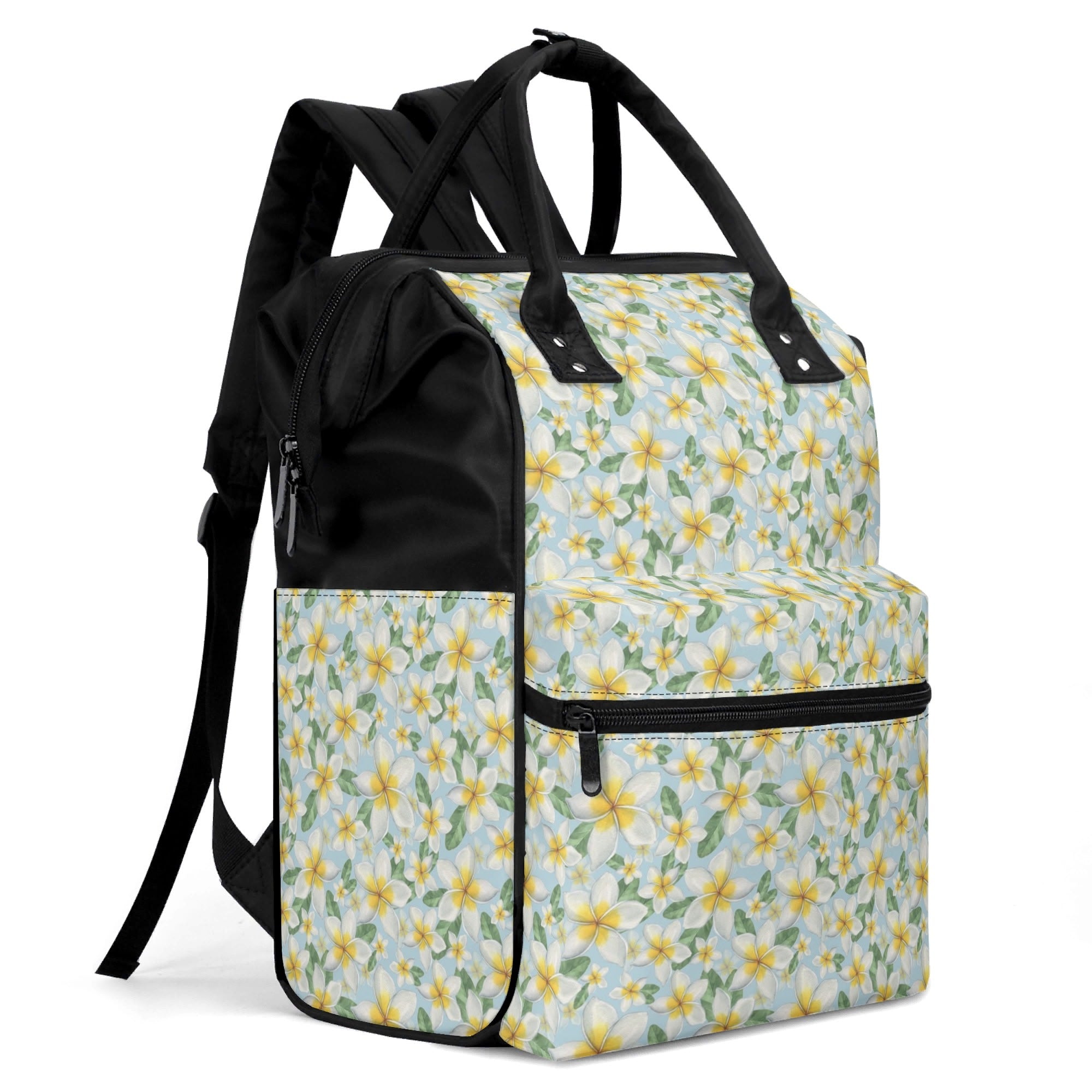 Delicate Frangipani Multi Pocket Backpack Multi Pocket Backpack Plants Printed Offshore