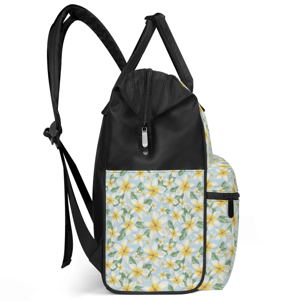 Delicate Frangipani Multi Pocket Backpack Multi Pocket Backpack Plants Printed Offshore