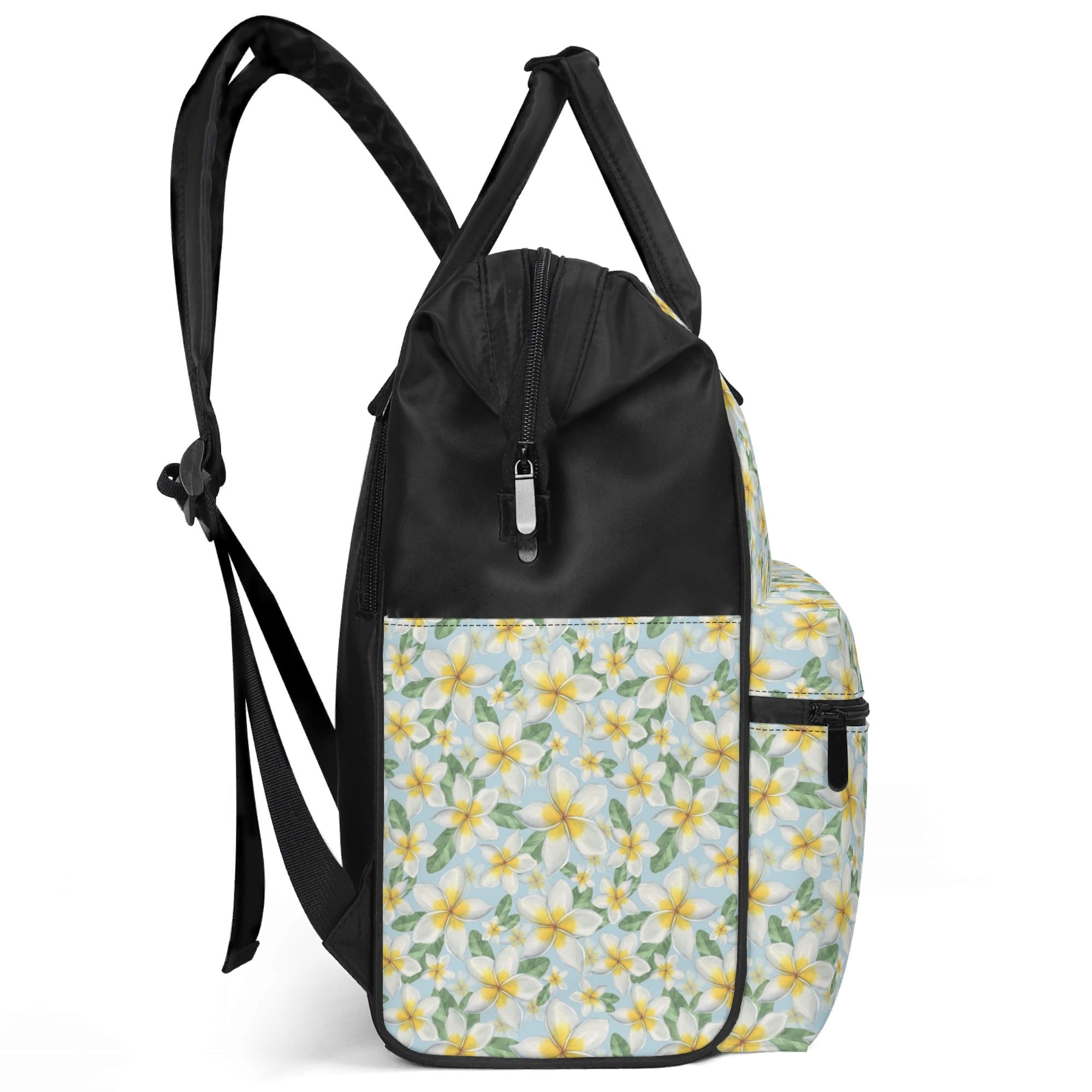 Delicate Frangipani Multi Pocket Backpack Multi Pocket Backpack Plants Printed Offshore