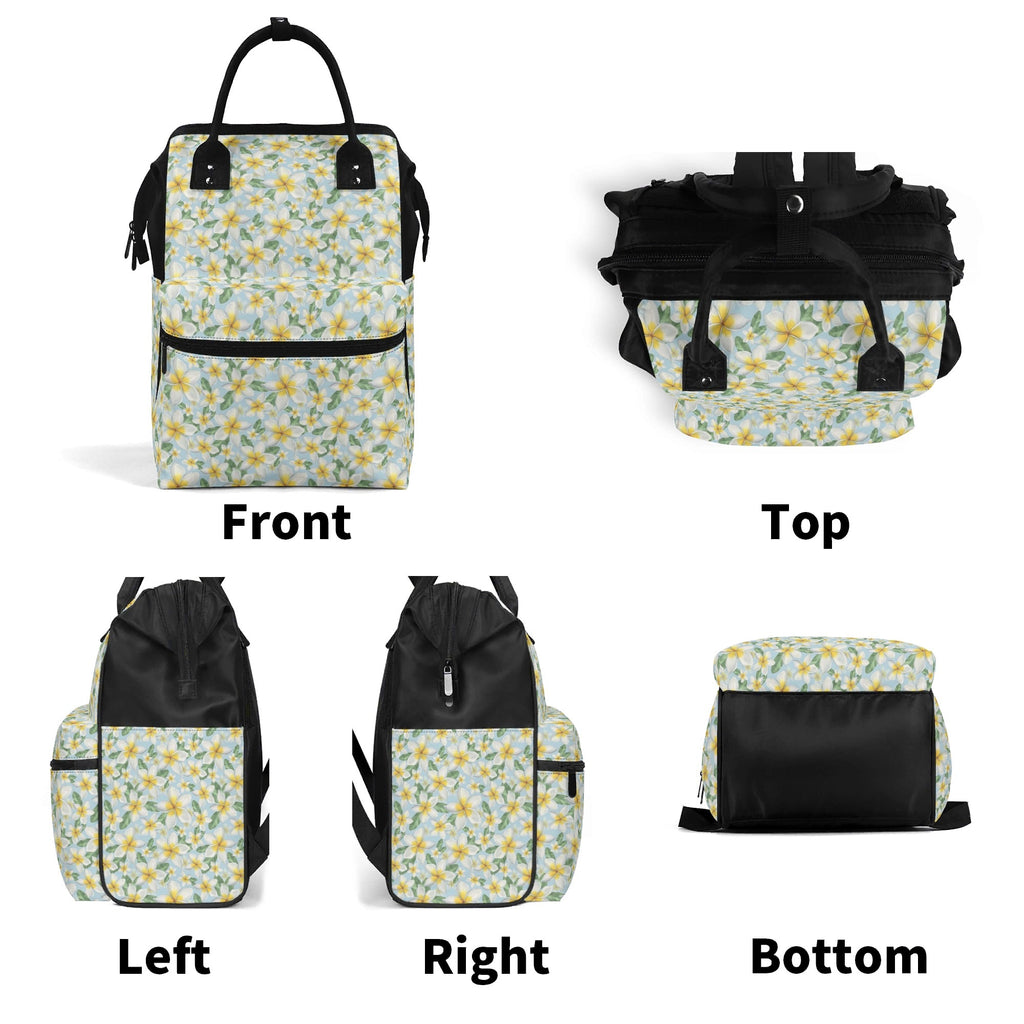 Delicate Frangipani Multi Pocket Backpack Multi Pocket Backpack Plants Printed Offshore
