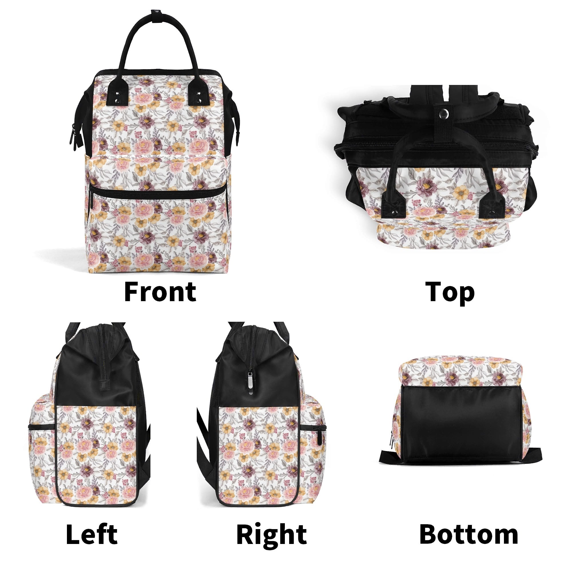 Painted Flowers Multi Pocket Backpack Multi Pocket Backpack Plants Printed Offshore