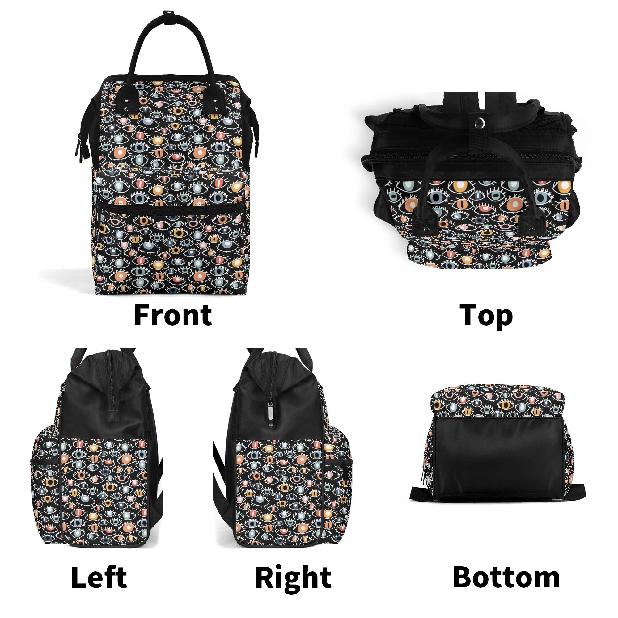 Eyes On Black Multi Pocket Backpack Multi Pocket Backpack Printed Offshore