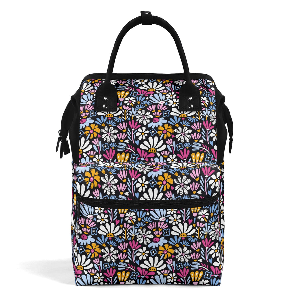 Graphic Flowers On Black Multi Pocket Backpack Default Title Multi Pocket Backpack Plants Printed Offshore