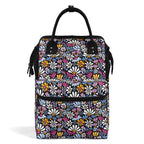 Graphic Flowers On Black Multi Pocket Backpack Default Title Multi Pocket Backpack Plants Printed Offshore