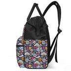 Graphic Flowers On Black Multi Pocket Backpack Multi Pocket Backpack Plants Printed Offshore