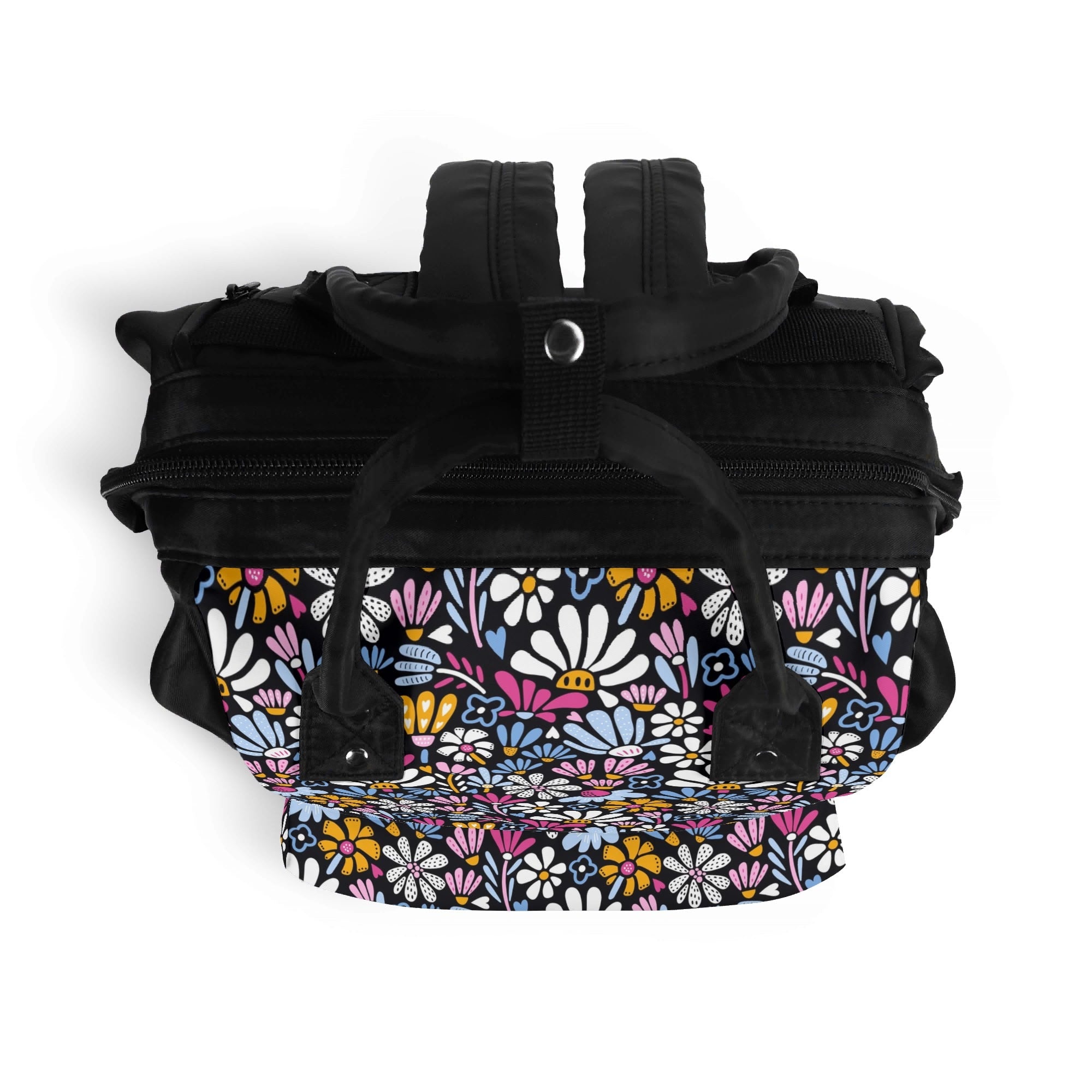 Graphic Flowers On Black Multi Pocket Backpack Multi Pocket Backpack Plants Printed Offshore