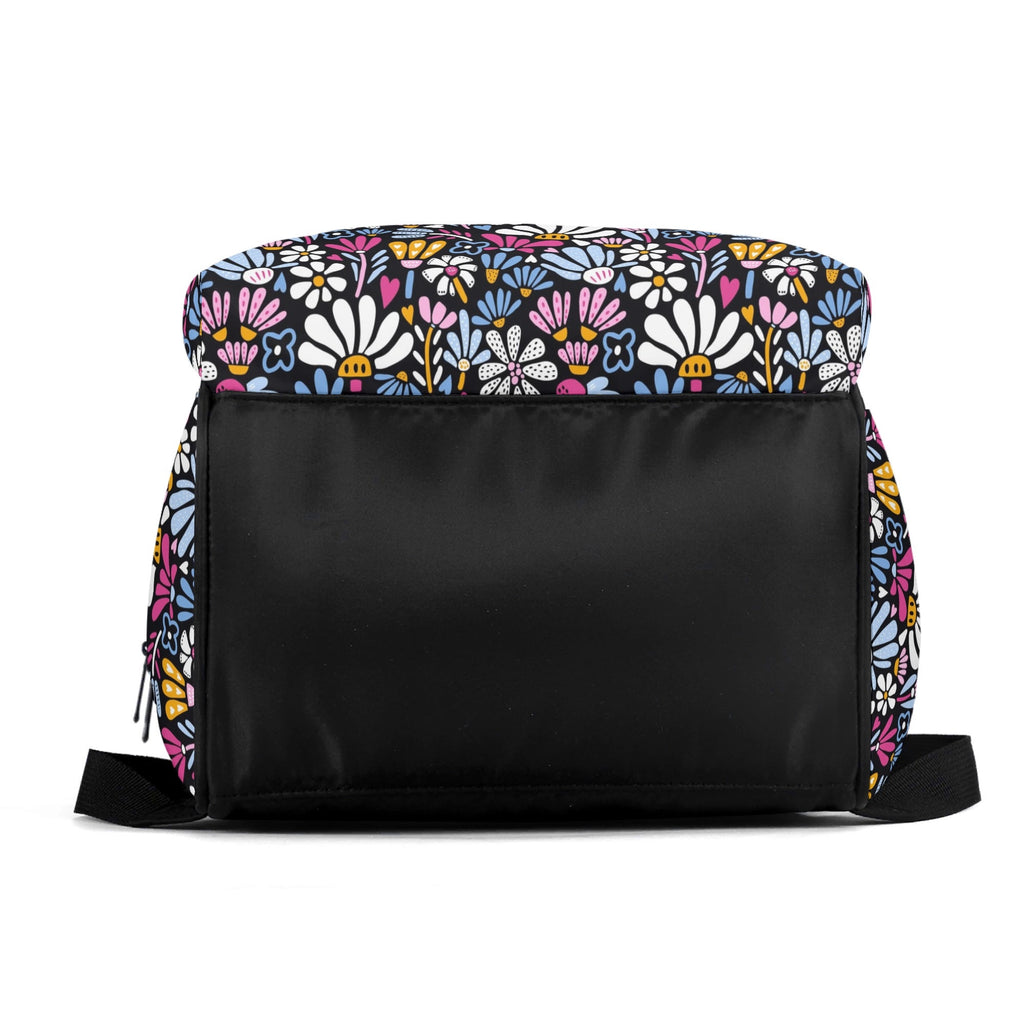 Graphic Flowers On Black Multi Pocket Backpack Multi Pocket Backpack Plants Printed Offshore