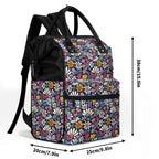 Graphic Flowers On Black Multi Pocket Backpack Multi Pocket Backpack Plants Printed Offshore