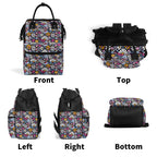 Graphic Flowers On Black Multi Pocket Backpack Multi Pocket Backpack Plants Printed Offshore