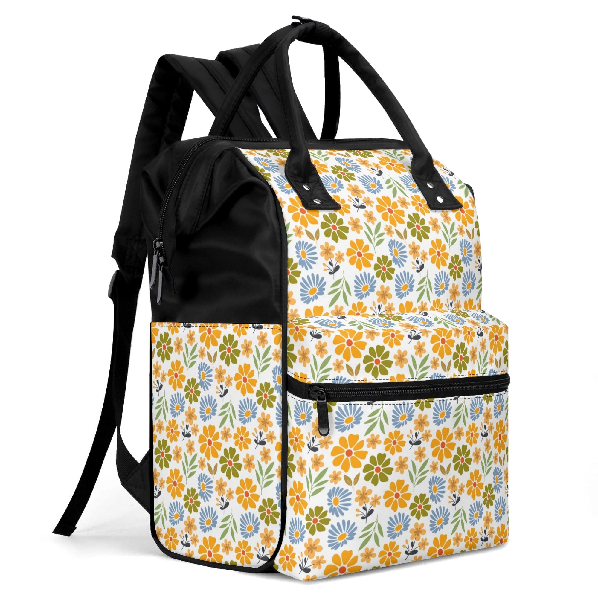Retro Boho Flowers Multi Pocket Backpack Multi Pocket Backpack Printed Offshore Retro