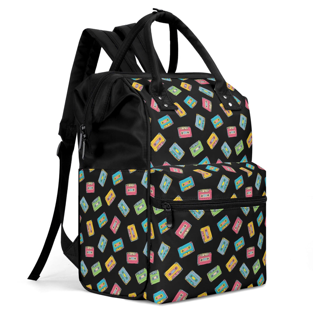 Colourful Cassette Tapes Multi Pocket Backpack Multi Pocket Backpack Music Printed Offshore Retro